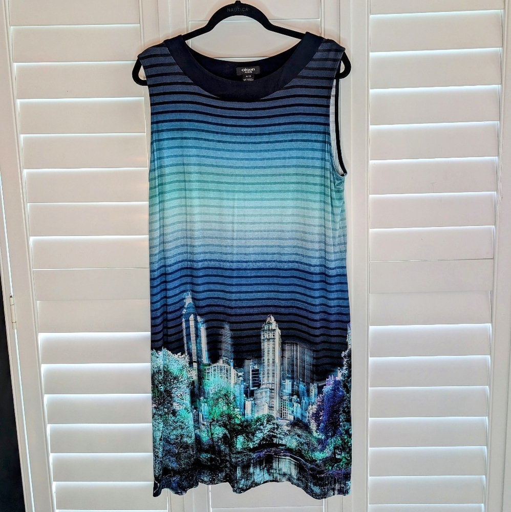 Olsen Europe Sleeveless Dress With Stripes And Skyline Detail XL/16